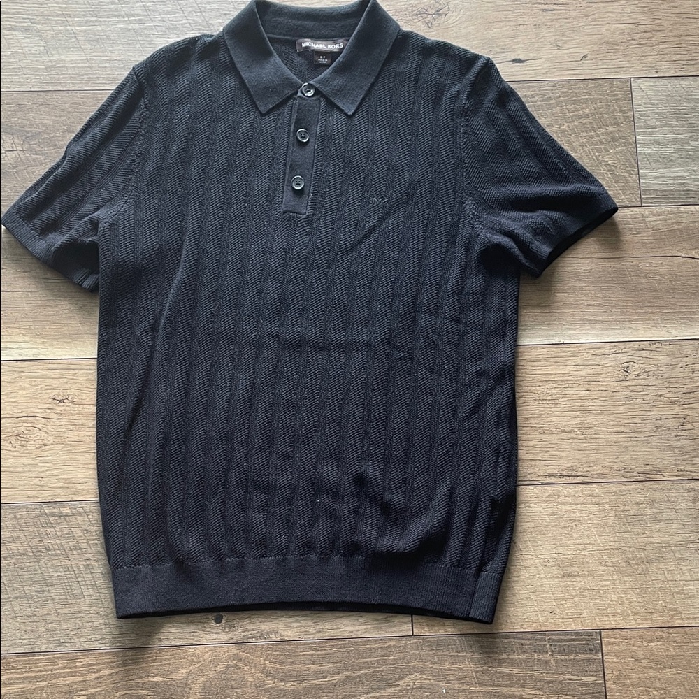 Michael Kors Textured Black Polo Shirt